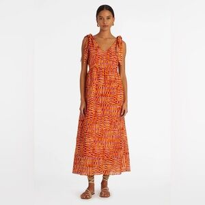 Marie Oliver Gigi Maxi Dress In Clementine Check XS Linen Blend Orange EUC